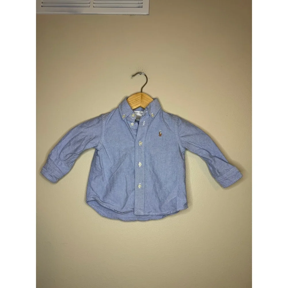 Ralph Lauren Kids Light Blue Oxford Button Down Shirt Long‎ Sleeve 12M Pony Logo